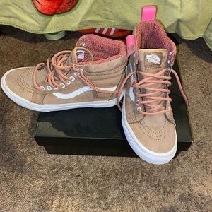 Pink and brown high top Vans